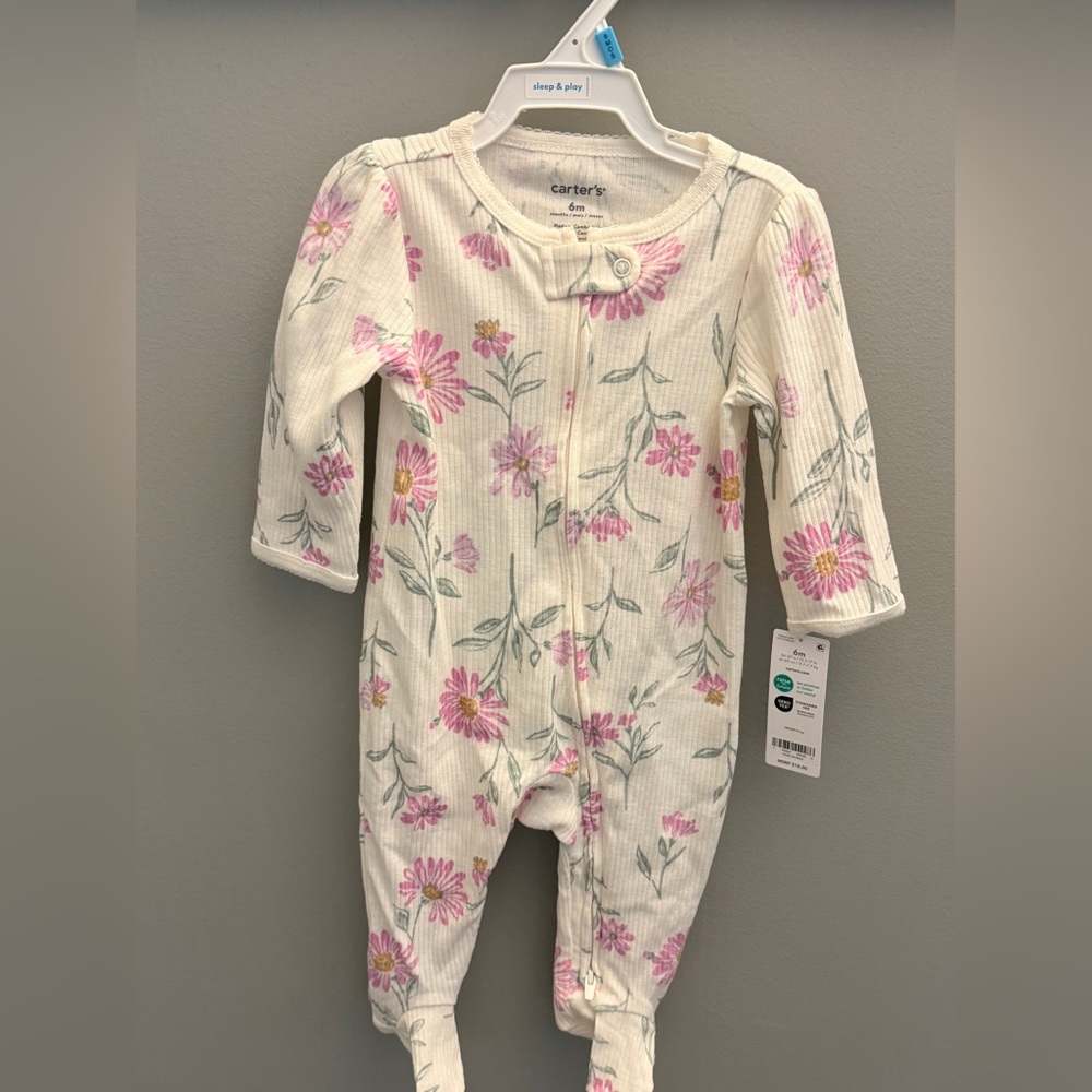 Carters Baby Girls 6M Sleep and Play Pink Floral Daisy Ribbed‎ Pajama NWT